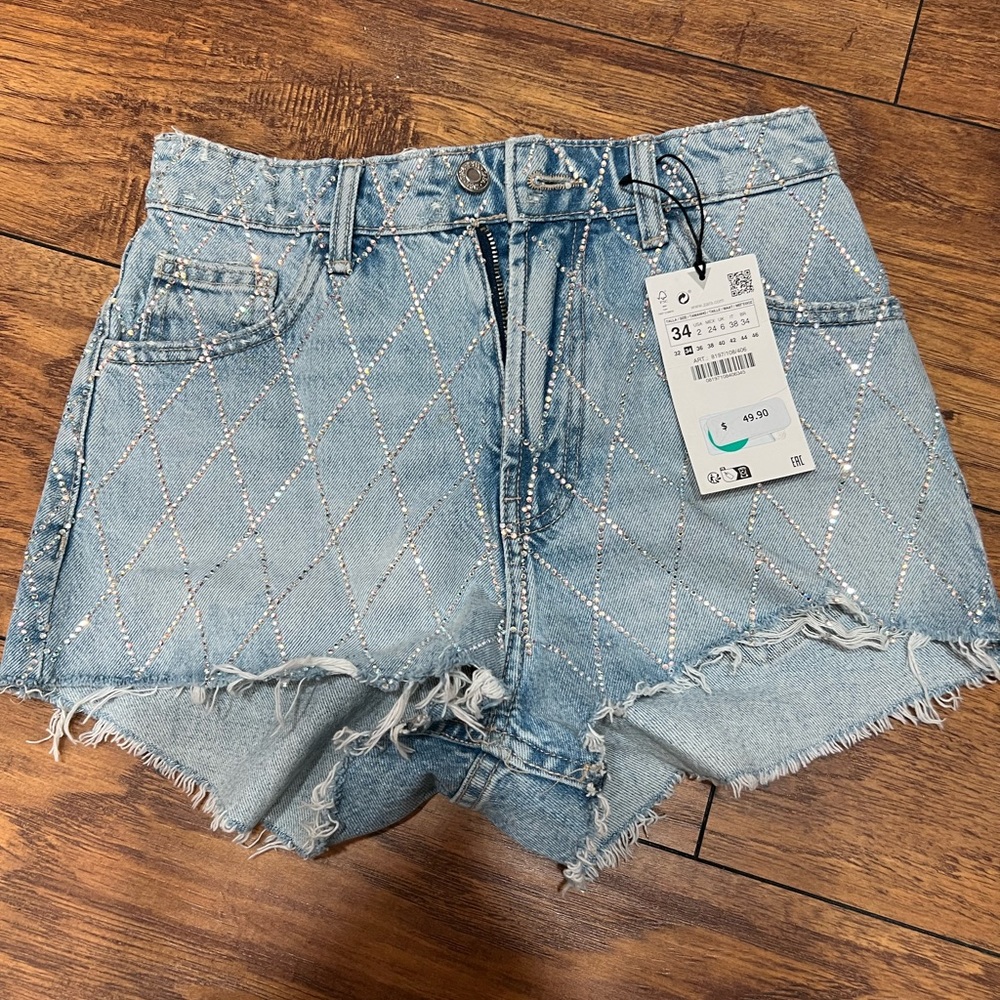 Zara rhinestone denim shorts BNW USA 2